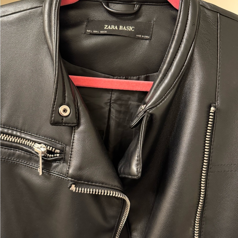Zara Basic Black Leather Biker Jacket - image 2